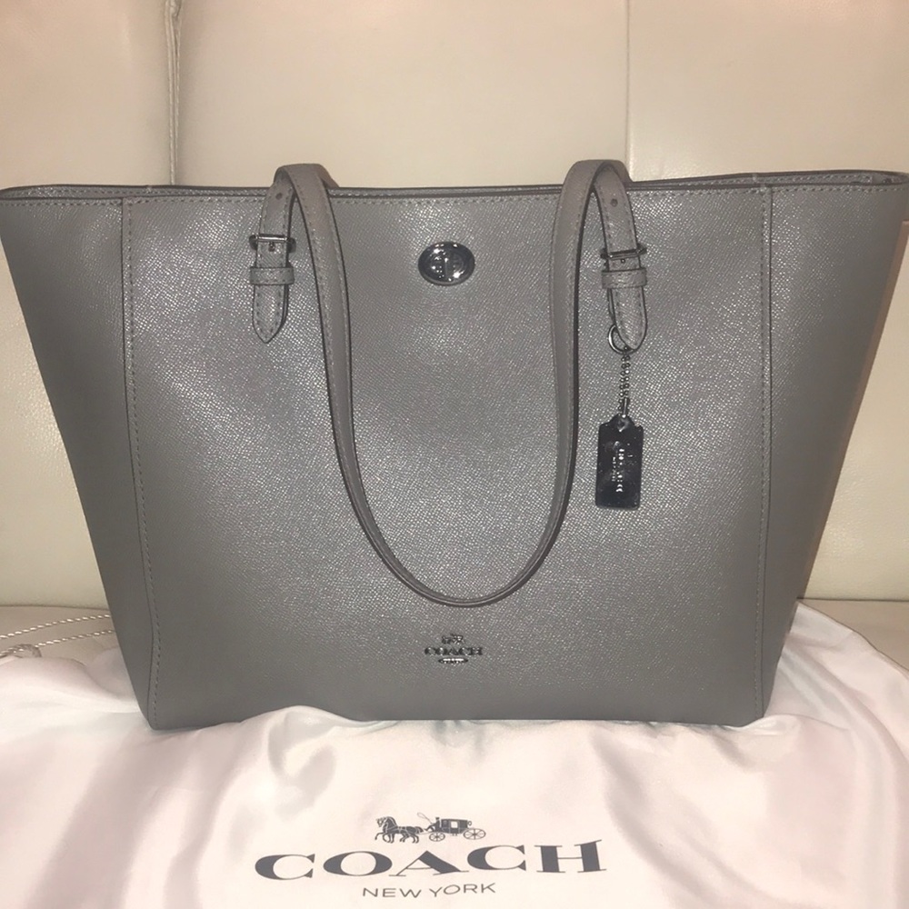 Coach gunmetal grey leather tote bag